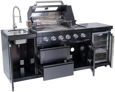 85" Outdoor Kitchen BBQ Island with 4-Burner 72,000 BTU Stainless Steel Gas Grill, Wine Cooler, Compact Refrigerator,Rotisserie, Granite Countertop & Storage Cabinets,Black