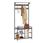 Leader Accessories Hallway Coat Stand Industrial Coat Rack free standing Hall Tree with Shoe Bench 9 Hooks Metal Frame 33"x12"x71.5"(L/W/H) Vintage Brown
