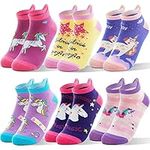 ANTSANG Kids Girls Ankle Socks Funny Novelty Unicorn Cute Odd Low Cut No Show Fashion Cartoon Socks Gifts Stocking Fillers 6 Pairs (Unicorn,5-8 Y)