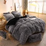 XeGe Plush Shaggy Duvet Cover, Luxury Ultra Soft Crystal Velvet Fuzzy Bedding 1PC(1 Faux Fur Duvet Cover), Fluffy Furry Comforter Cover with Zipper Closure(Queen, Black Ombre)