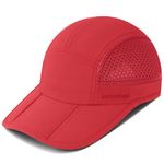 GADIEMKENSD Mens Folding Running Hat Long Brim Golf Hats Quick Dry Baseball Caps Unstructured Breathable Light UPF 50 Cooling Cap for Outdoor Sport Hiking Workout Gym Tennis Travel Red