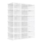 SONGMICS Shoe Boxes, Pack of 18 Stackable Shoe Storage Organiser, Set of 3 Integrated Shoe Cabinets, Foldable and Portable, Fit up to UK size 12, 60s Assembly, Transparent and Cloud White LSP207W01