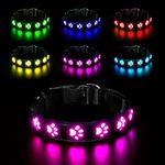 AUAUY Light Up Dog Collar, LED Dog Collar Light USB Rechargeable, Waterproof Flashing PVC Leather Adjustable Glowing Super Bright Dog Light Up Collar for the Dark Small Medium Large Dogs (Colorful-M)