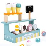 Ice Cream Toy, Wooden Ice Cream Counter Play Set for Kids, Pretend Play Kitchen Food Toy Gift for 2 3 4 5 6 Boys Girls