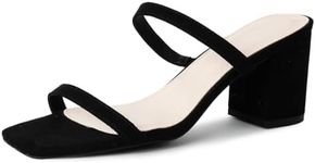 J. Adams Stormi Heeled Sandals Women Dressy Summer Flat Mules- Square Toe Double Band Low Block Heel Sandals - Chunky Sandals for Women - Summer Sandals, Womens Dress Sandals, Women's Heeled Sandals,