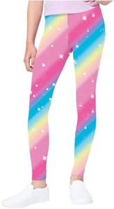 JESKIDS Girls Prints Leggings Casual Yoga Pants Tights Trousers for Kids in 10-11 Years Pink Rainbow