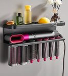 QKTYB Hair Dryer Holder for Dyson Hairdryer Station Wall Mount Holder Organizer Stand Storage Rack Airwrap Stand for Dyson, with Adhesive, 7 Curls Barrels