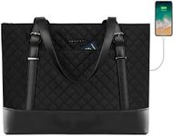 KROSER Laptop Tote Bag 15.6 Inch with USB Port, Large Work Tote Bag Computer Shoulder Bag for Women, Laptop Carrying Case Stylish Handbag School Office Business Travel(Quilted)