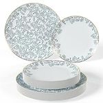 Trendables Elegant Plastic Plates – Designer Rose Plates – 40pcs Gold Rim Plastic Plates for Parties – Elegant Disposable Plates – Plastic Dinner Plates Blue and White - 8-inch/10-inch, Trend-Flora.40