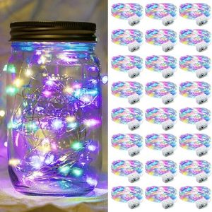 chzk Fairy Lights 7Ft 20 LED Twinkle String Lights 3 Modes Battery Operated Waterproof Firefly Starry for Mason Jar Party Wedding Easter Valentines Day Table Centerpieces(Rainbow-Pastel, 24 Pack)