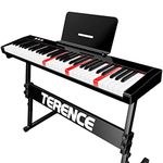 Terence Piano Keyboard 61 Key with Stand & 1800mAh Rechargeable Battery Support Lighted Keyboard Semi-weighted Full Size Keys MIDI Function Bluetooth Piano Application Sheet Music Stand for Beginner