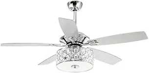 Parrot Uncle Ceiling Fans with Lights and Remote, 52 Inch Chandelier Ceiling Fan with Light for Bedroom Living Room, Modern Flush Ceiling Fan with Crystal Light, 5 Reversible Blades, Noiseless, Silver