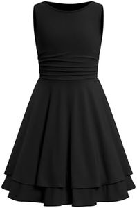 Tween Girl Dresses Fancy Ruched Waist A-Line Ruffle Dress Black 10-11 Years