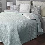 HOMELEVEL Bedspread Bed & Sofa Cover Bedspread Sofa Day Blanket Bed Cover XXL Blanket Throw (220cm x 240cm, Mint/Grey patterned)