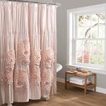 Lush Decor Serena Ruffle Shower Curtain, 72" W x 72" L, Blush - Beautiful Ruched Flower Design - Luxury Shower Curtain - Pink Ruffle Shower Curtain - Vintage Glam, Cottage & Farmhouse Bathroom Decor