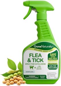 GoneNaturally Flea and Tick Spray for Cats & Home – Scentless Plant-Based Cat Flea Spray with No Essential Oils – Kills Fleas, Ticks, Eggs & Larvae on Cat's Fur, Bedding & Furniture (16oz)