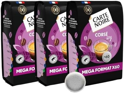 CARTE NOIRE – Café en Dosettes Souples Corsé N°7 – Pur Arabica - certifié Rainforest Alliance - 3 Paquets de 60 Dosettes – Compatibles Senseo (180 dosettes)