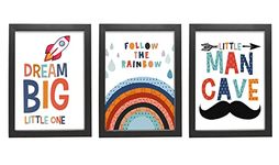 TIED RIBBONS Motivational Wall Poster Kids Room Printed Frame Paintings for Boys Girls Bedroom School Home Décor (Set of 3, 13.6 inch x 10.2 Inch)