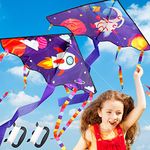 Yucoolili Kites for children, 2 pack, Rocket Kite and Astronaut Kite, Easy Fly Kites for Beginner, 110*55cm, Great Beach Games Outdoor Activities for Kids, 80m String and Swivel included