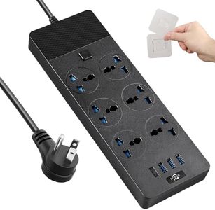 Universal Power Strip, Jumpso 6ft Extension Cord with Multiple Outlets, 110-240v, 3000w Power Strip with USB Ports European Travel Plug Adapter Wall Mount Power Strip for Home Office Cruise, Black