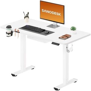 SANODESK Höhenverstellbarer Schreibtisch 110×54 cm – Kompakter Standing Desk mit praktischem Zubehör, ideal für kleine Räume, leise & sicher mit Anti-Kollisions-Schutz(Weiß)