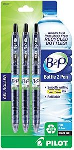 Pilot Bottle-2-Pen (B2P) Retractable Premium Gel Roller Pens Made from Recycled Bottles (3 Count) Fine Point, Black G2 Gel Ink, Refillable, Comfortable Grip (31607)