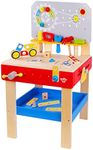 TOOKYLAND Wooden Builder Workbench Playset - 48pcs - Child-Size Work Bench with Tools and Hardware, Toy for Kids 3 Years and Older