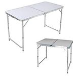 EFAN 4ft Heavy Duty Folding Table - 120x60x70cm, Portable Adjustable Height Lightweight Camping Table with Handle, for Garden Party BBQ Outdoor Indoor Dining Writing Study Coffee Desk