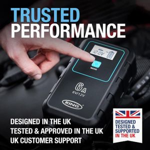 Ring SmartCharge 6A Car Battery Charger & Maintainer – Crocodile Clips, Hanging Hook, Lithium & Lead Acid Compatible