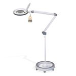 Lumeno 8513GR dimmable LED Magnifying lamp with Large 152 mm Real Glass Lens, 1150 Lumen, Workstation & DIY lamp, Reading aid, 3 diopters with Rolling Stand 6159GR Grey