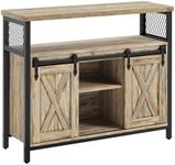 VASAGLE Buffet Cabinet, Storage Cabinet, Sideboard with 2 Sliding Barn Doors, Adjustable Shelves, 13 x 39.4 x 31.5 Inches, for Living Room, Turquoise Brown and Ink Black ULSC092B60