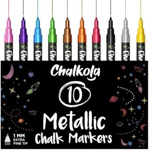 Extra Fine Tip Metallic Chalk Markers (10 Pack, 1mm) Liquid Chalk Pens - For Blackboards, Chalkboard, Bistro Menu, Window - Wet Wipe Erasable