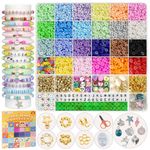 FZIIVQU 6100Pcs Clay Beads Bracelet Making Kit For Girls 24 Colors Friendship Bracelet Beads Kit With Letter Beads Polymer Heishi Bead For Jewelry Making, Multicolor