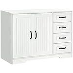 HOMCOM Modern Sideboard Buffet Cabinet with Drawers and Beadboard Door Cupboard Kitchen Storage Cabinet White