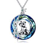 YFN Panda Necklace Panda Gifts 925 Sterling Silver Panda Bamboo Pendant Necklace with Blue Crystal Animal Jewelry Gifts for Sister Friends Women Girls