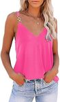 RANPHEE Womens Summer Tank Tops 2024 Hot Pink Cute V Neck Sleeveless Tops Loose Fit Fashion Trendy Clothing Basic Camisoles Casual Shirts Outfits Blouses S