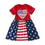 Momolaa 4th of July Girls Dress Summer Casual American Flag Short Sleeve Striped Sundress Swing Dress Casual Clothes for Kids 100 Red