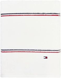 Tommy Hilfiger Modern American Double Stripe 574 GSM Dobby 1 Piece Bath Towel, 30 X 56 Inches, 100% Cotton (White)