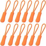 12 Pieces Zipper Pull Zip Tags Cord Pulls Zipper Extension with Ergonomically Designed Rubber Non-slip Gripper for Backpacks, Tents, Trolley cases, Traveling cases, and Jackets（Orange）