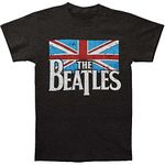 Bravado Men's Beatles Distressed British Flag T-Shirt, Grey, Black, Medium