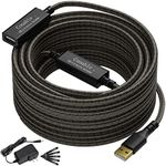 Active USB Extension Cable 100 Feet, 22AWG USB 2.0 A Male to Female Cord (from 2ft to 150ft for Selection), with 2 Extension chipsets Signal Booster, Repeater Cable with an AC Power Supply- 100ft