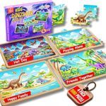 Wooden Dinosaur Puzzles for Kids Ages 3-5 | 4-Pack 24 PCS Jigsaw Puzzles | Educational and Fun Gift for Toddler Boy or Girl | Durable and Safe Wood Puzzle Set