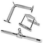 Iron Tonlight Sports Combo of Total Handle V Shaped Solid Tricep Press Down , LAT and Seated Rowing Handles Chinning Bar Gym Cable with Machine Attachment (Silver)