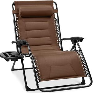 Best Choice Products Oversized Padded Zero Gravity Chair, Folding Outdoor Patio Recliner, XL Anti Gravity Lounger for Backyard w/Headrest, Cup Holder, Side Tray, Polyester Mesh - Brown