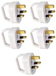 Easy Pull Mains Plug Top 13A Amp White Fused with a handle - arthritis / disability / weak grip / elderly - x5 pack of five