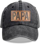 Papa Leather Patch Hat, Dad Hats for Men, Adjustable Daddy Wash Cotton Birthday Baseball Cap, Black, One Size