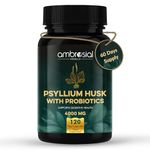 Ambrosial Psyllium Husk Capsules - 4000 MG with Probiotics: Detoxify and Revitalize Your Digestive System with Natural Fiber Support - 120 Vegan Capsules