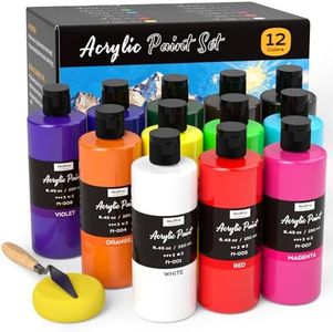 Nicpro 12 Colors Large Bulk Acrylic Paint Set (8.45 oz,250 ml) Rich Art Painting Supplies, Non Toxic for Multi Surface Rock Canvas Wood Ceramic Leather Fabric Craft, for Adult with Color Wheel
