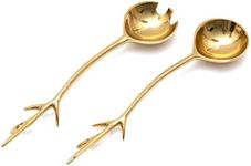 Twig Salad Servers Brass & Stainless Steel, Fork & Spoon Set Leaf Design, Two Tone Ideal for Weddings, Dinner, Elegant Flatware, Housewarming, Stainless Steel Mirror Polished