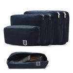 EUME Storage Pods- Polyester Packing Cubes for Men and Women Luggage Travel Organizer set of Packing Bag (2 XL, 2 Large, 1 Medium Toiletry Bag, Shoe bag) (Set of 6, Navy Blue)